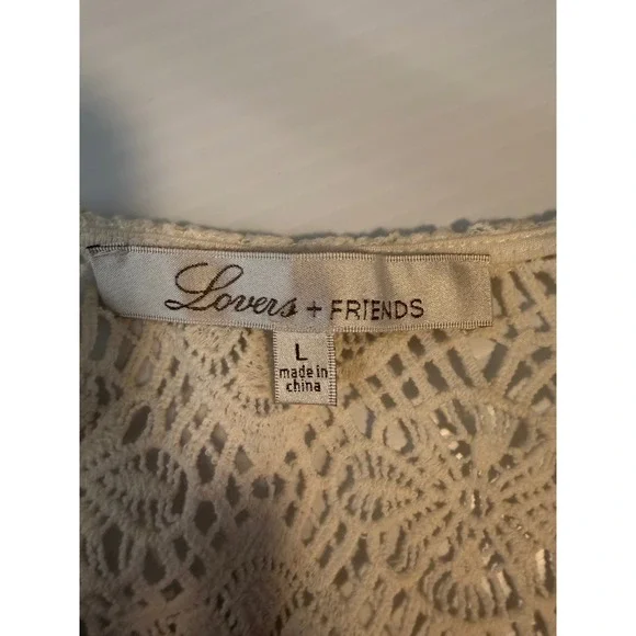 Lovers + Friends Crochet Maxi Dress Cream Sleeveless Scoop Neck Beach Cover Up L